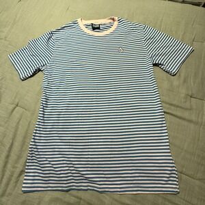A Lab Men's Large Blue White Striped T-Shirt Embroidered Logo Short Sleeve